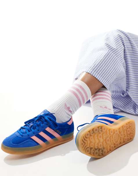 adidas Originals – Gazelle Indoor – Sneaker aus blauem und rosa Samt - view 1
