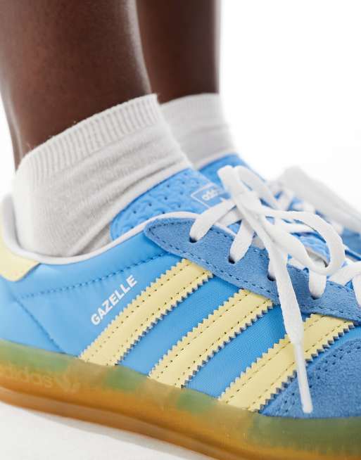 adidas Originals Gazelle Indoor sneakers in blauw en geel met rubberen zool