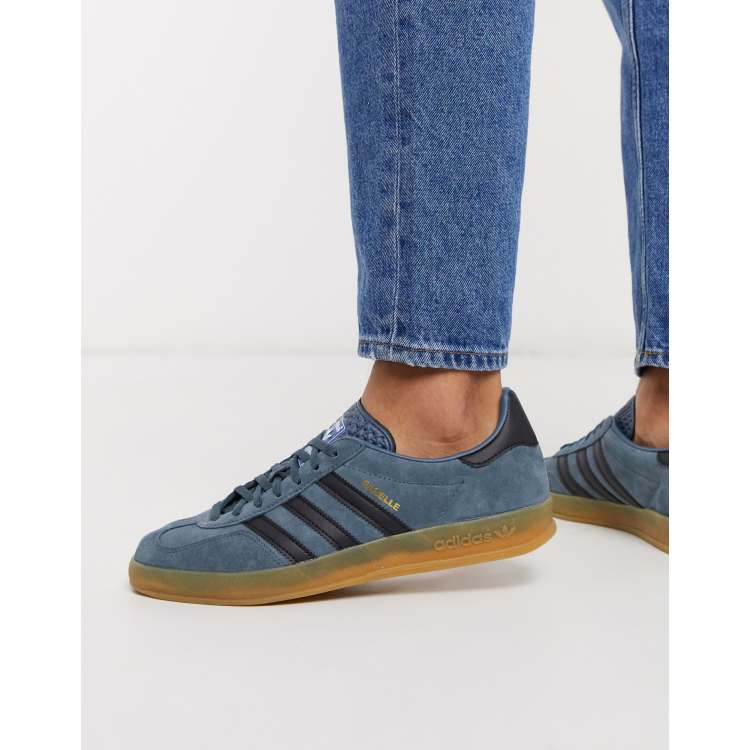 Blue adidas shop with gum sole