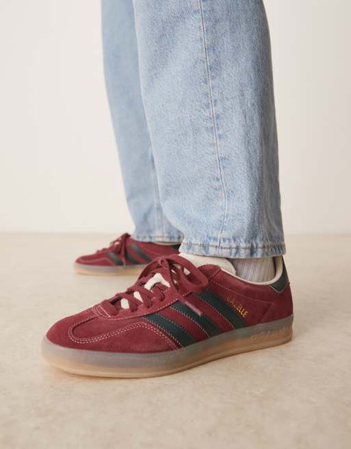 adidas Originals Gazelle indoor sneakers in burgundy and green