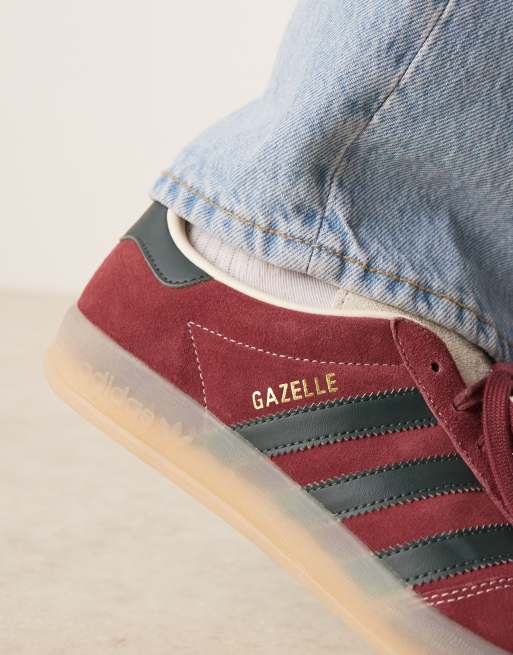 adidas Originals Gazelle indoor sneakers in burgundy and green