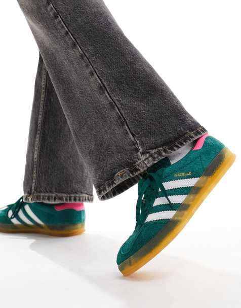 adidas Originals Gazelle Indoor sneakers in dark green with pink heel tab - view 1