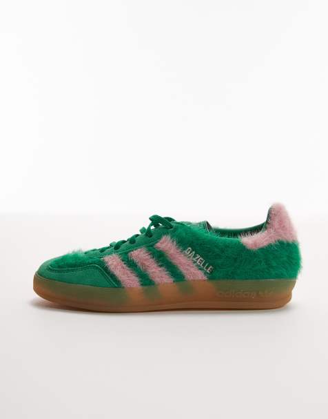 adidas gazelle silver green womens Thick Fluffy Laces Pink