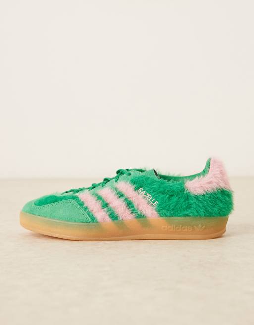 adidas Originals Gazelle indoor sneakers in green and pink fuzzy | ASOS