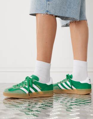 adidas Originals Gazelle Indoor sneakers in green and white