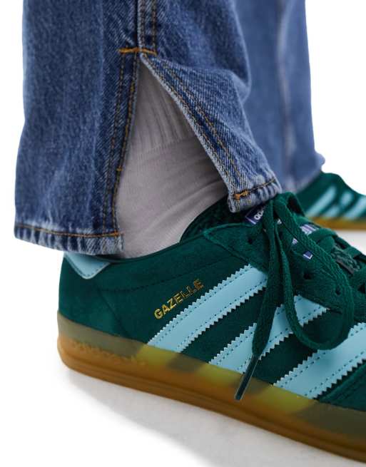 adidas Originals Gazelle Indoor Sneakers in groen en blauw met rubberen zool