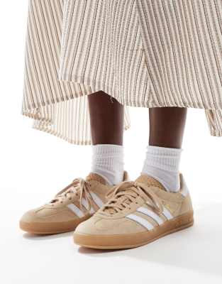 Adidas Originals Gazelle Indoor Sneakers In Light Brown And White