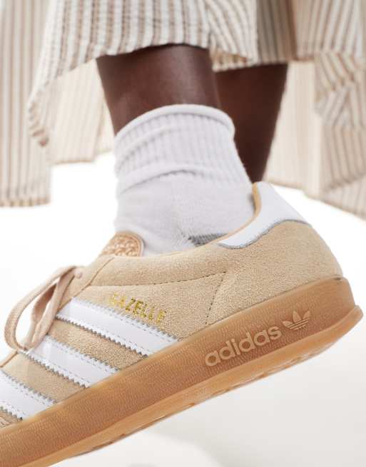 adidas Originals Gazelle Indoor sneakers in light brown and white