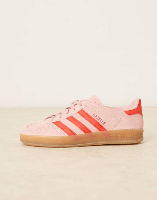 adidas Originals Gazelle Indoor sneakers in light pink and red