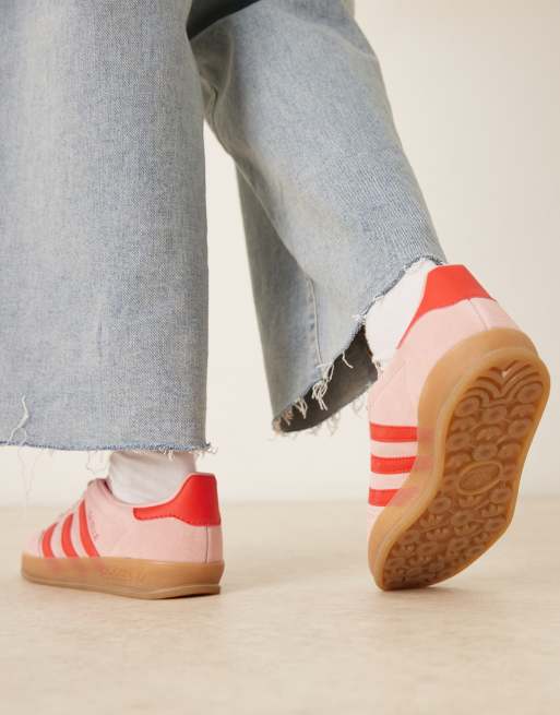 adidas Originals Gazelle Indoor sneakers in light pink and red