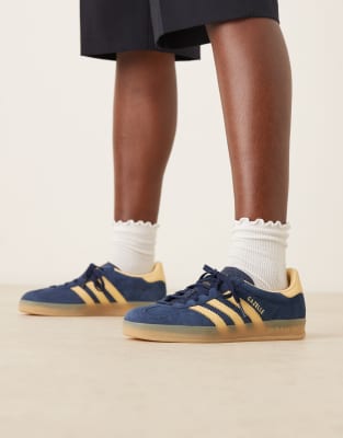 adidas Originals Gazelle Indoor sneakers in navy and yellow