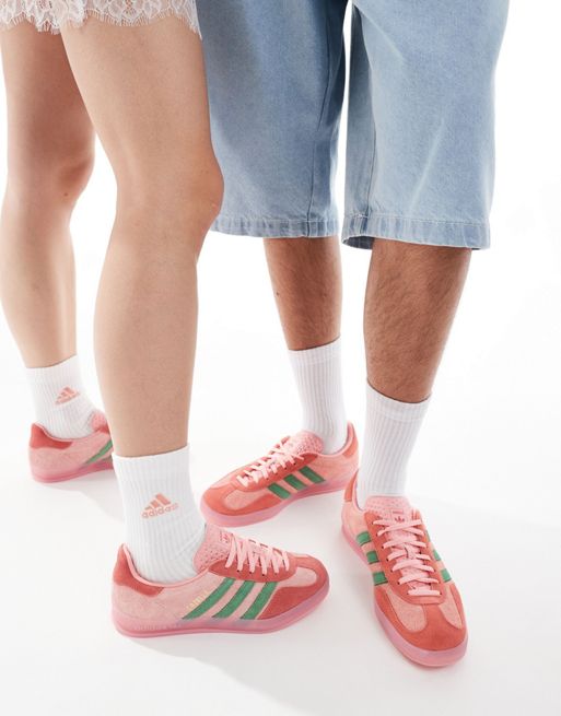 adidas Originals Gazelle Indoor sneakers in pink and green with pink sole