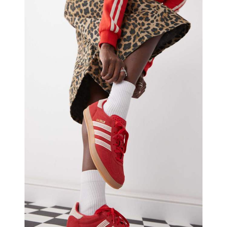 adidas Originals Gazelle Indoor sneakers in red with crochet