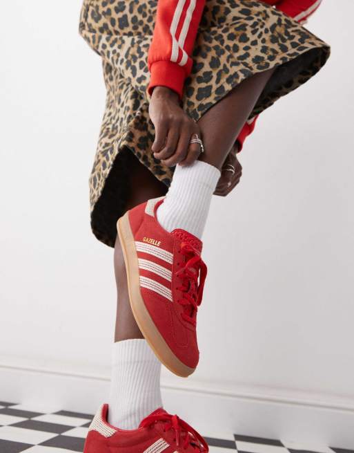 adidas Originals Gazelle Indoor sneakers in red with crochet detailing