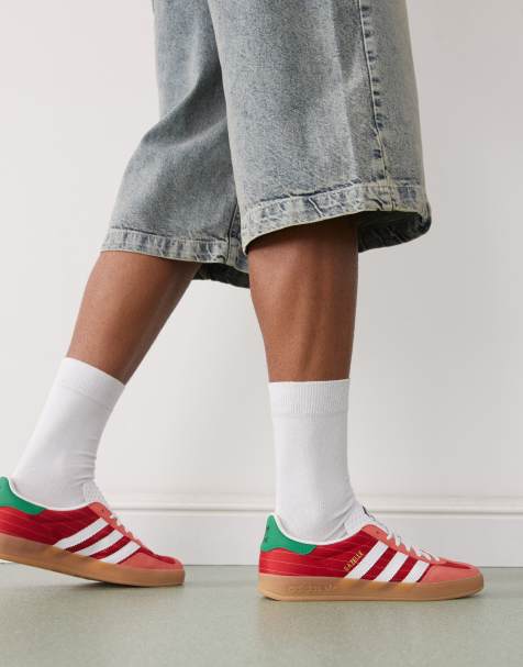 adidas Originals Gazelle Indoor sneakers in red with green heel tabs - view 1