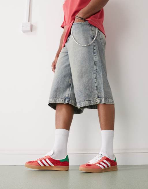 adidas Originals Gazelle Indoor sneakers in red with green heel tabs