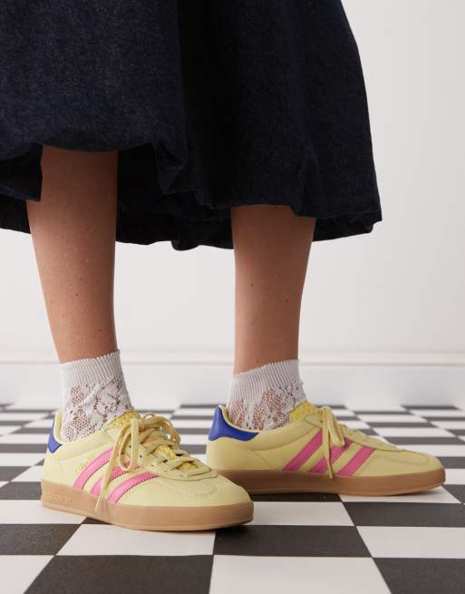 adidas Originals Gazelle Indoor sneakers in yellow and pink