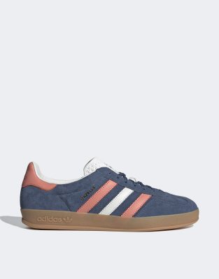 Shop Adidas Originals Gazelle Indoor Sneakers With Rubber Sole In Navy And Peach