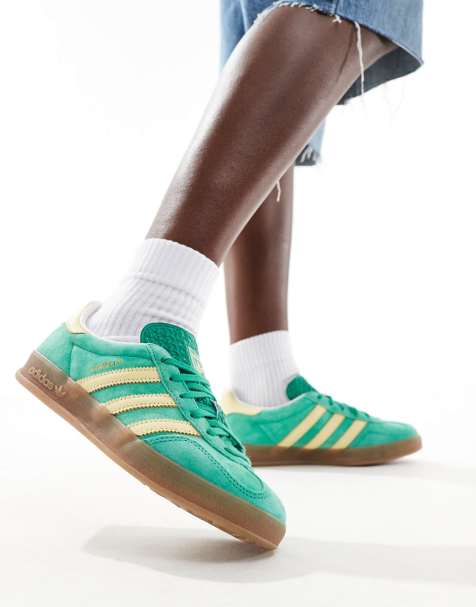 adidas Originals Gazelle Indoor sneakers with gum soles in green and yellow - view 1