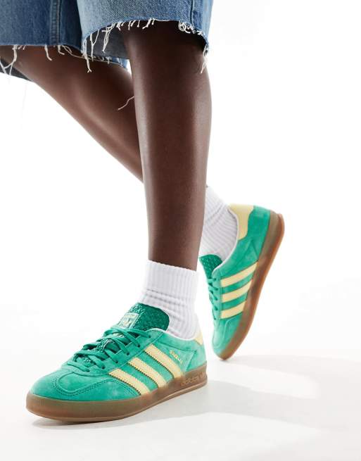 adidas Originals Gazelle Indoor sneakers with gum soles in green and yellow ASOS