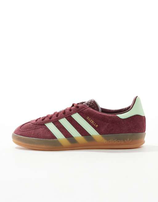 adidas Originals Gazelle Indoor sneakers with rubber sole in burgundy and light green