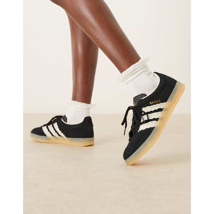adidas Originals Gazelle Indoor trainers in black and white ruffle