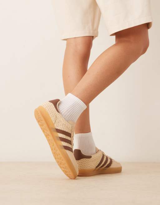 adidas Originals Gazelle Indoor trainers in cream and brown woven