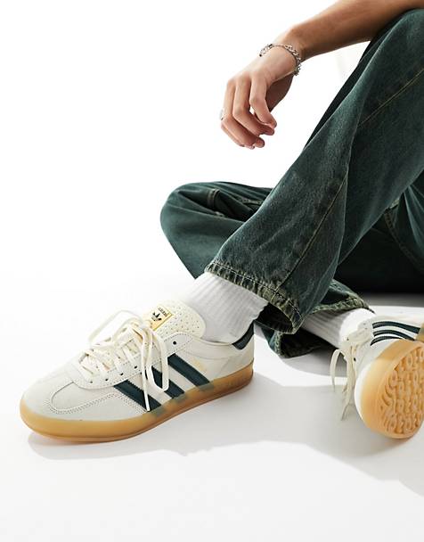 adidas Originals Gazelle Indoor trainers in cream and green