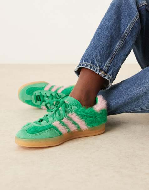 adidas Originals Gazelle Indoor trainers in green and pink fuzzy - view 1
