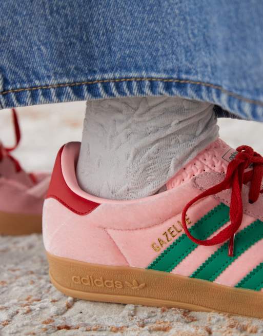 adidas Originals Gazelle Indoor trainers in green and pink ASOS