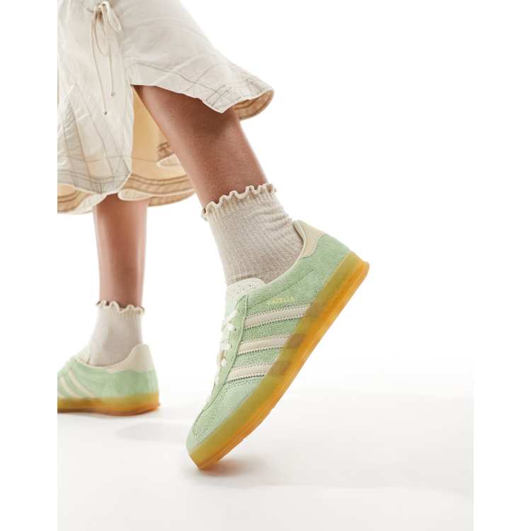 adidas Originals Gazelle Indoor trainers in lime green and cream