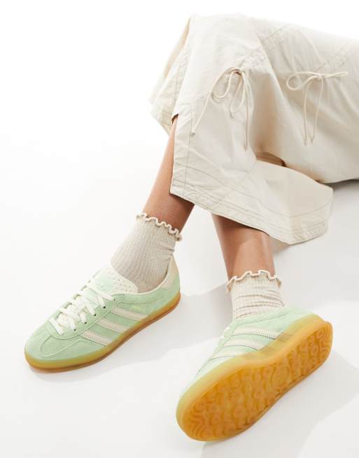 adidas Originals Gazelle Indoor trainers in lime green and cream