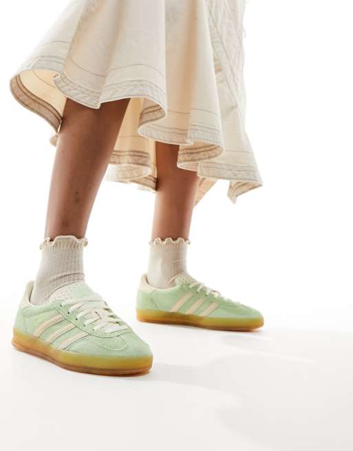 adidas Originals Gazelle Indoor trainers in lime green and cream