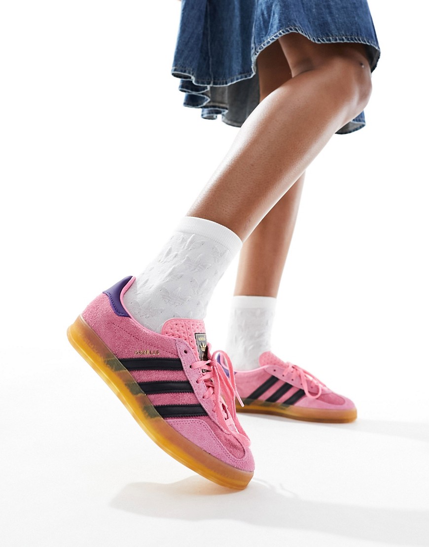 adidas Originals Gazelle Indoor trainers in pink and black with gum sole