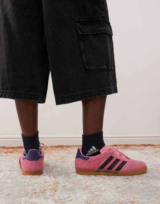 adidas Originals Gazelle Indoor trainers in pink and black with gum sole ASOS