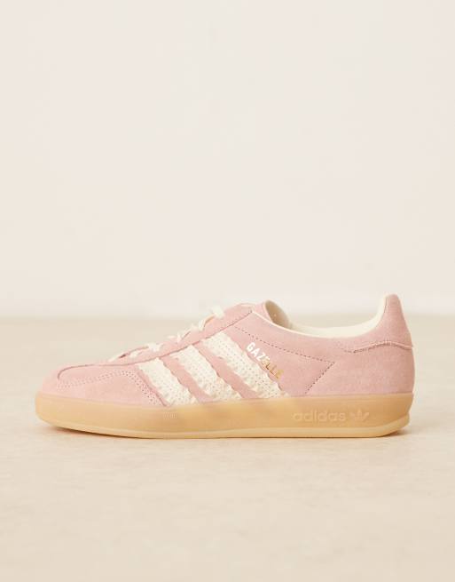 adidas Originals Gazelle Indoor trainers in pink and white ruffle