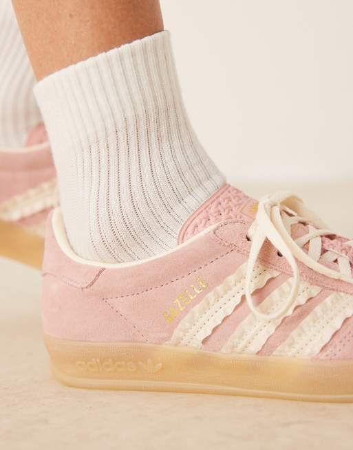 adidas Originals Gazelle Indoor trainers in pink and white ruffle