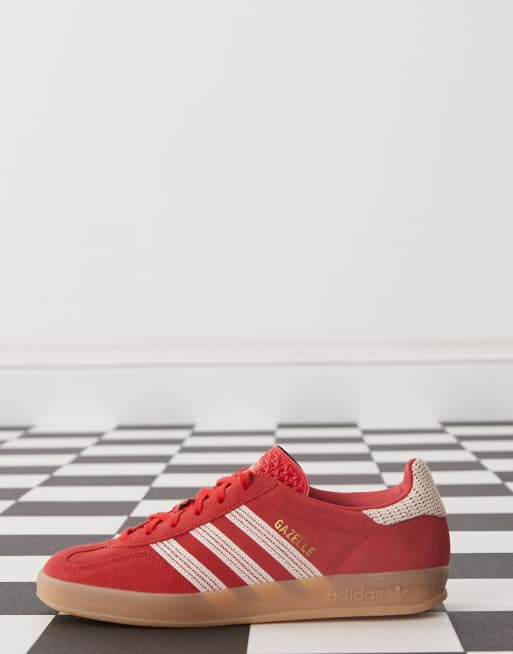 adidas Originals Gazelle Indoor trainers in red and cream crochet