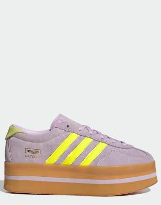 adidas Originals - Gazelle - Sneaker in Lavendel und Gelb mit Stapelsohle-Lila