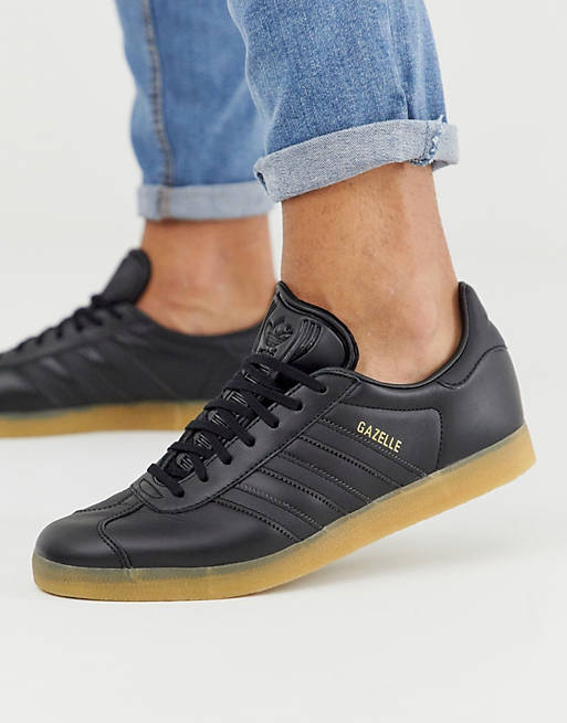 adidas Originals gazelle sneakers in black leather with gum sole