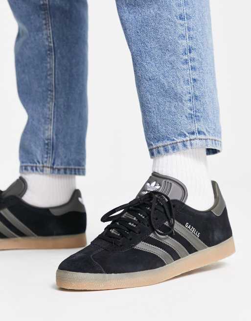 adidas Originals Gazelle sneakers in black with gum sole