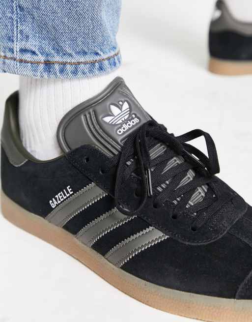 adidas Originals Gazelle sneakers in core black with gum sole