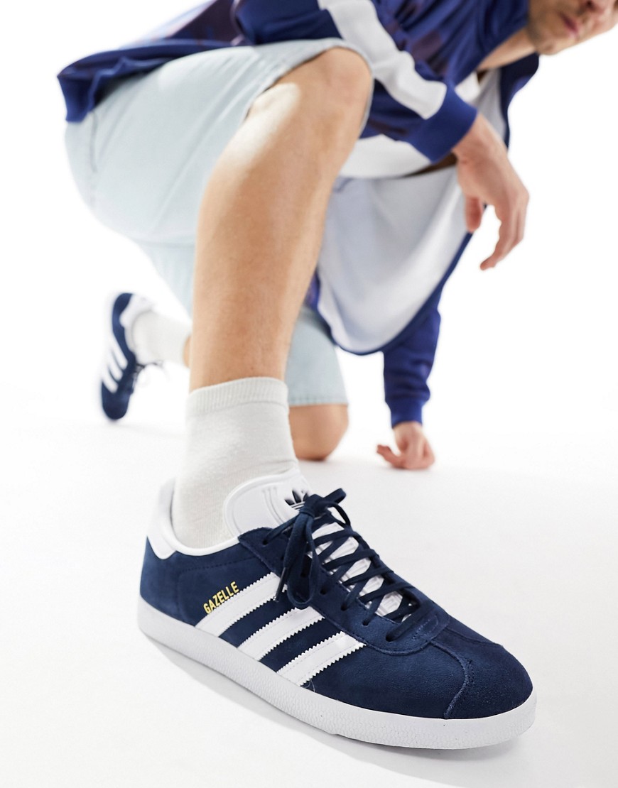 Shop Adidas Originals Gazelle Sneakers In Navy