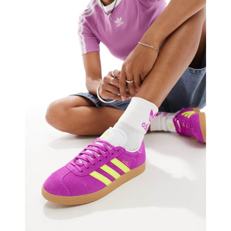 adidas Originals Gazelle sneakers in purple and yellow