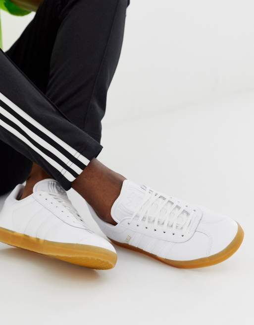 Adidas originals white leather on sale gazelle sneakers with gum sole