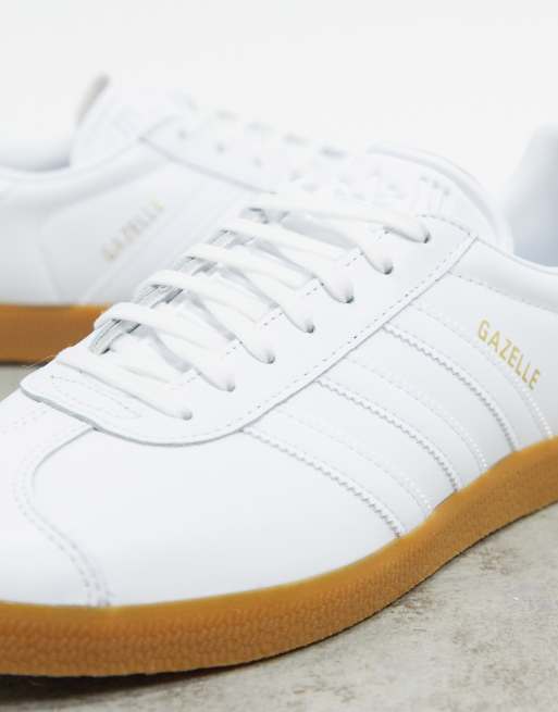 adidas Originals Gazelle sneakers in white leather with gum sole