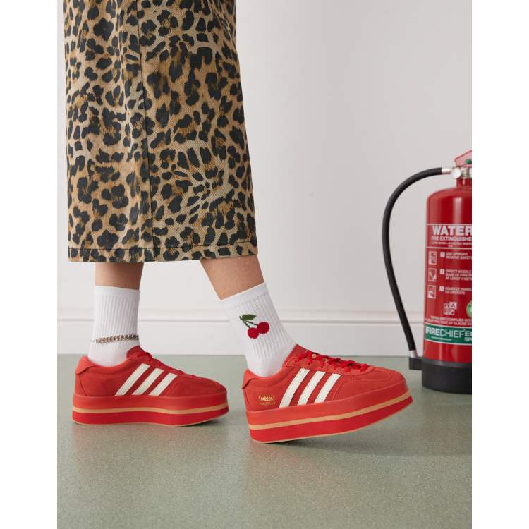 adidas gazelle silver green womens WOMENS ADIDAS GAZELLE STACK (Red / Cream White / Gold Metallic) main image 1