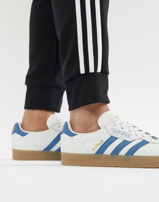 adidas originals gazelle super sneakers in white and blue