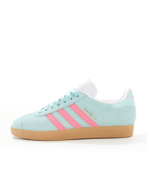 adidas Originals Gazelle trainers in blue and pink with gum sole ASOS