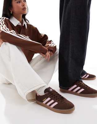 adidas Originals Gazelle trainers in brown and light pink